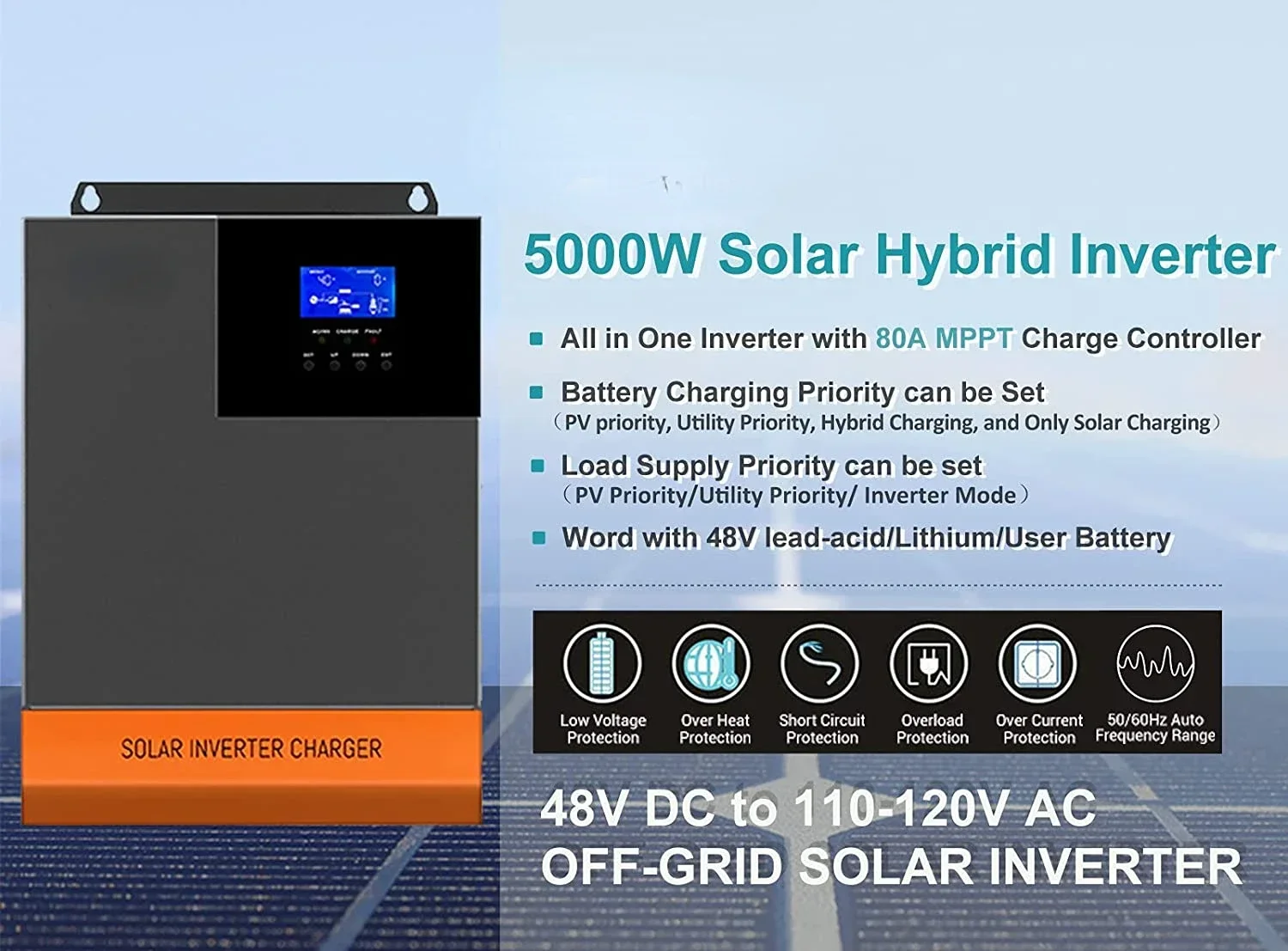 5.5kW MPPT 100A optische 220V  - Hybrid Solar Inverter 5.5Kw Mppt 48V recensie en prijs